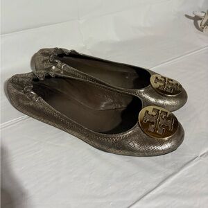 Tory Burch Metallic Flats with Gold Emblem
